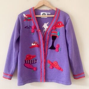Vintage 90’s Storybook Knits Red Hat Ladies Cardigan